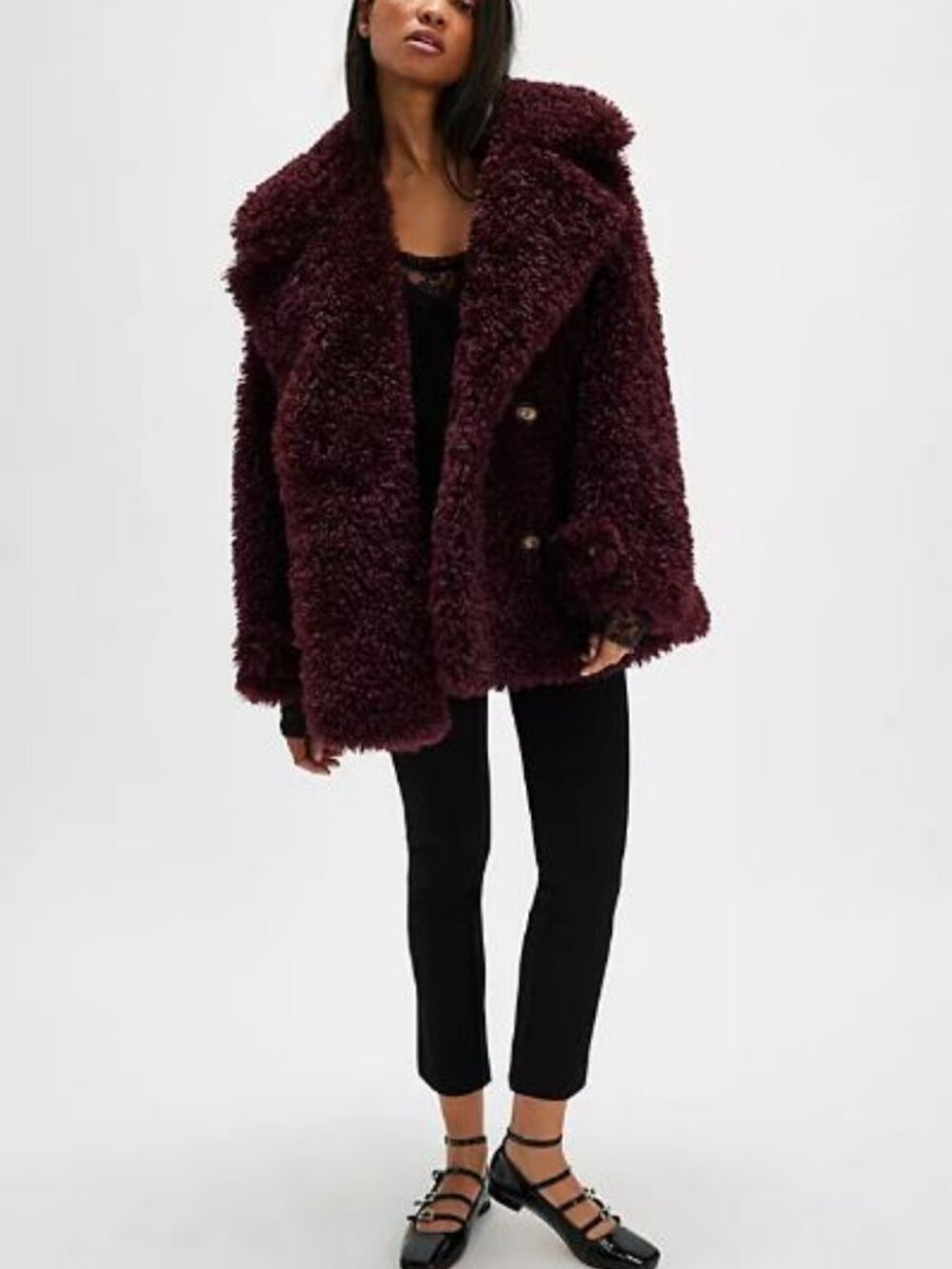 Free People Sophie Faux Fur Peacoat Vineyard Grape